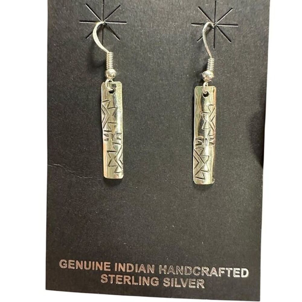 Navajo Native Sterling Silver Sun Stamped Earrings 1 1/2"